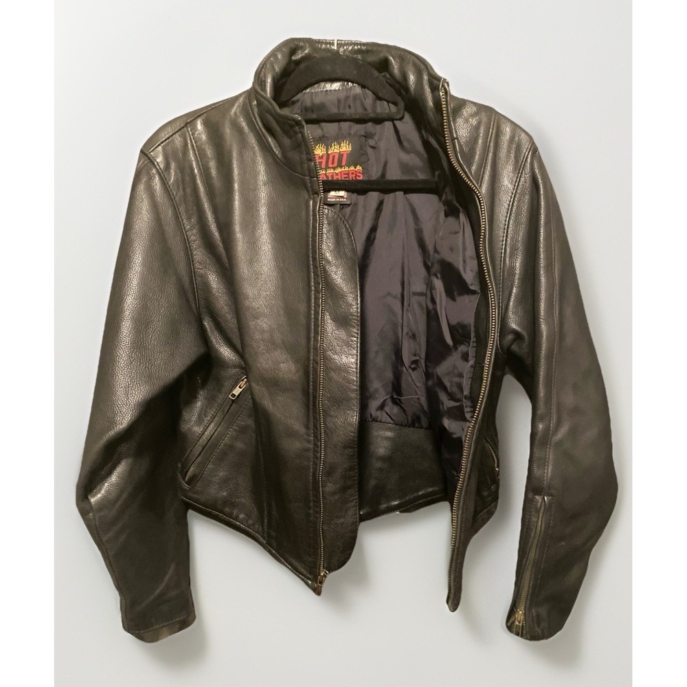 Hot Leathers Women's Vtg Black Leather Motorcycle Sport Zipper Jacket Sz M USA - Picture 6 of 16